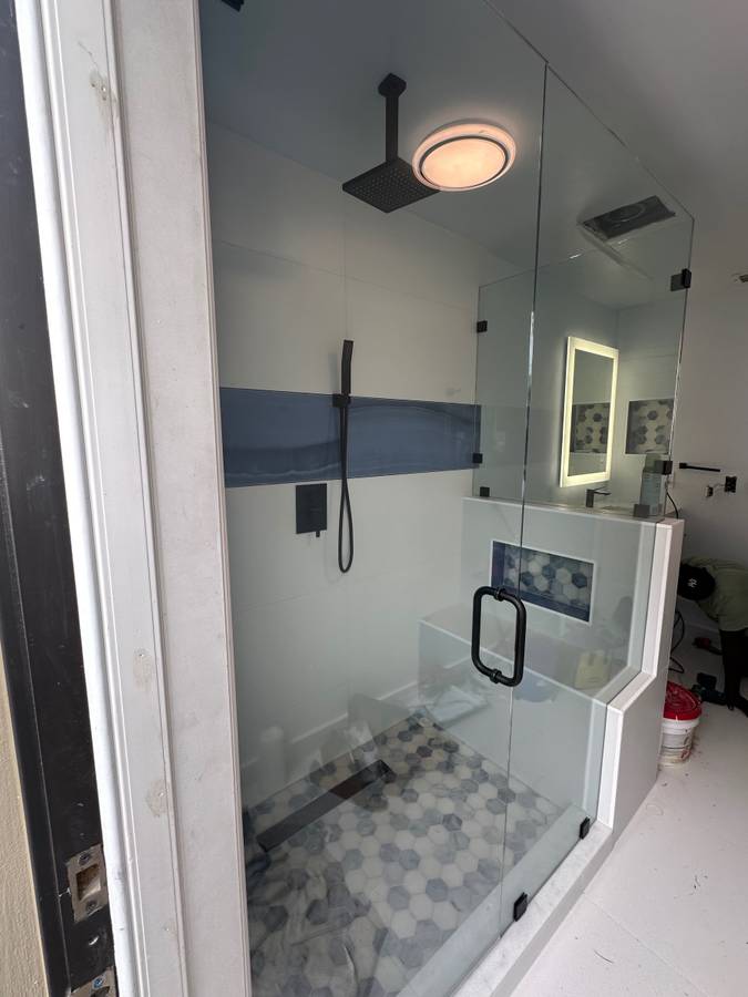 Glass shower with bench
